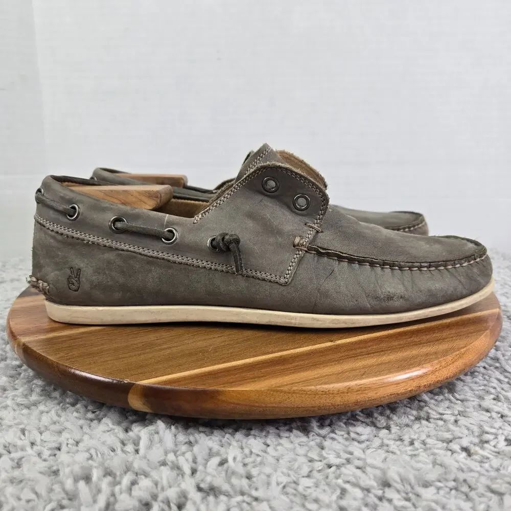 John Varvatos Star USA Mens 9M Gray Leather Laceless Daily Lifestyle Boat Shoe